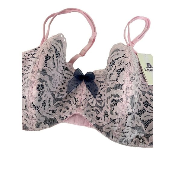 B.tempt'd Pink Lace Bralette With Navy Bow Size S - Picture 3 of 7